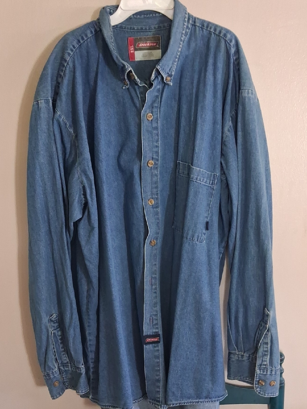 Dickies Womens Light Blue Denim Button-Down Work Shirt